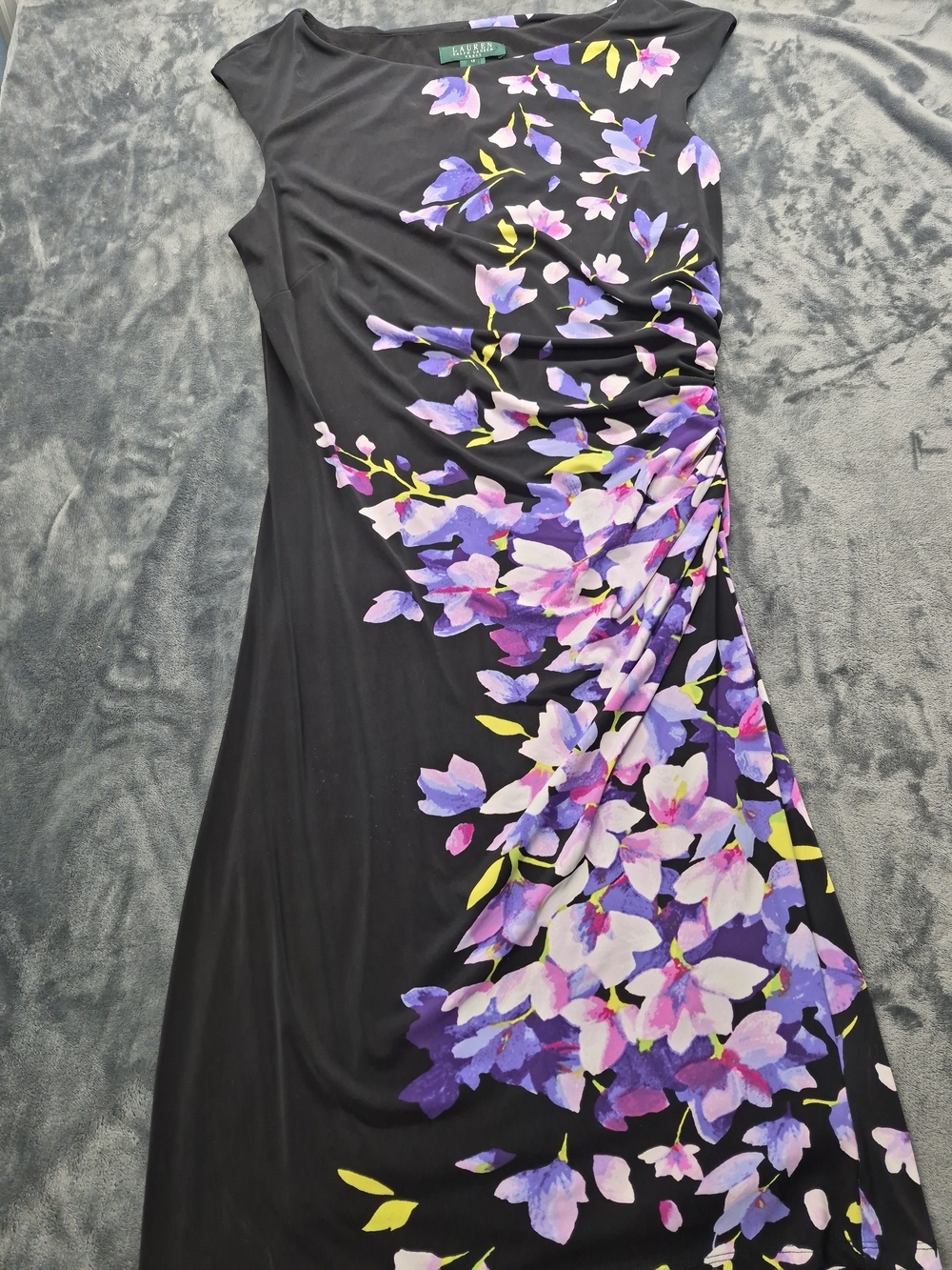 Ralph Lauren Black One-Shoulder Dress with Purple & Pink Floral Print